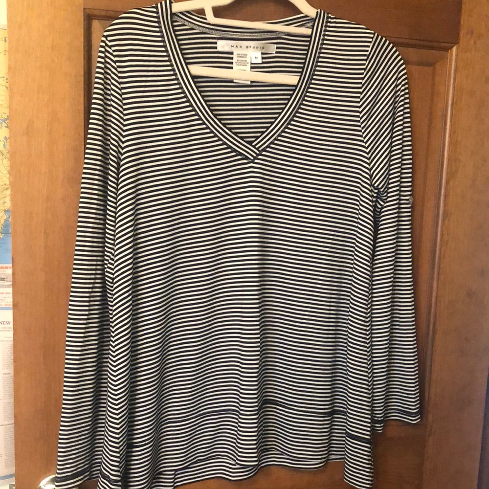 Max Studio Black and White Striped Women's Top NWOT